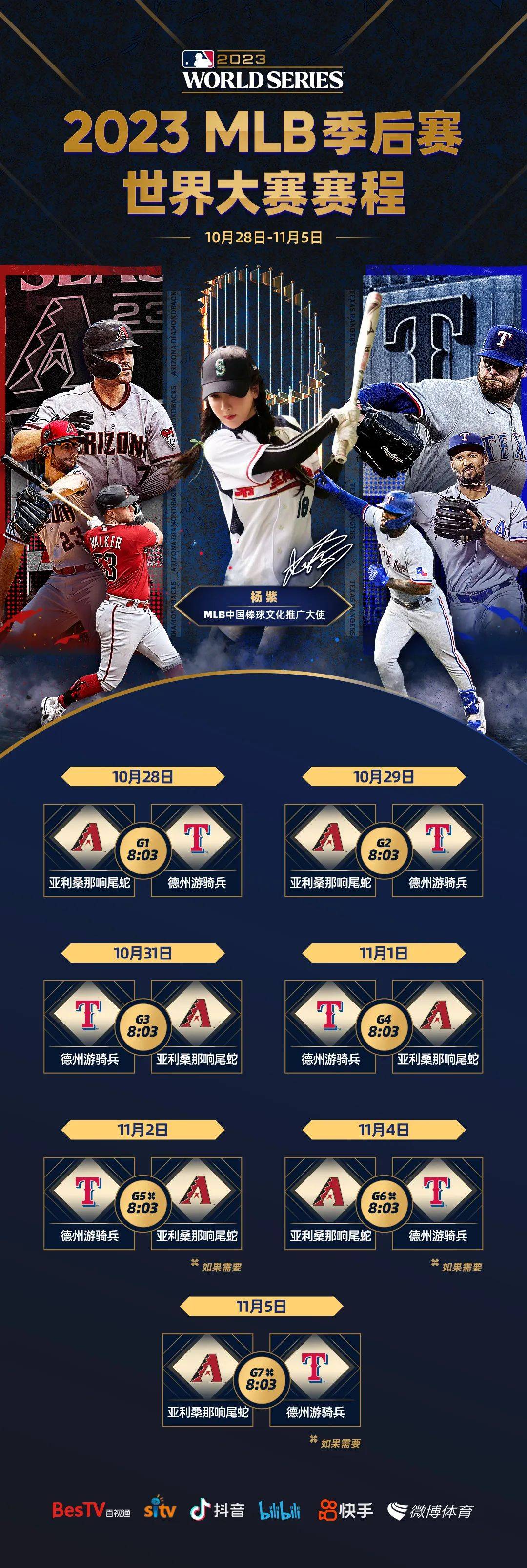 杨紫邀你来看MLB世界大赛！合计仅一冠的两支球队，谁能成为新王？